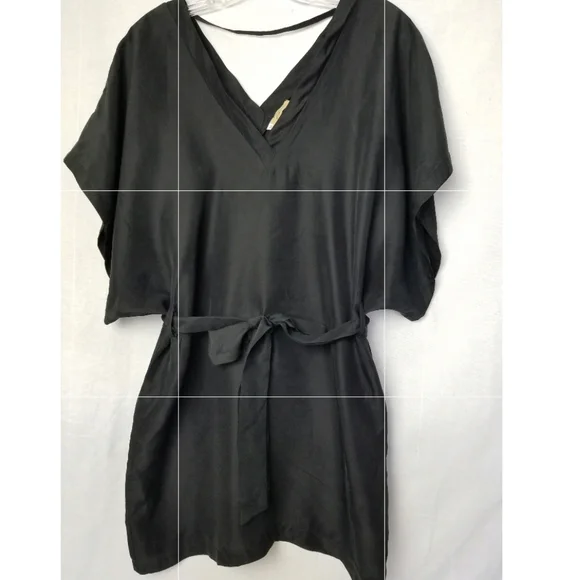 Piko 1988 Black Silk Short Dolman Sleeve Belted Mini Dress Size Medium - Picture 2 of 11